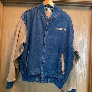 Vtg Turning Point Mens Sz L Embroider Caterpillar Trucker Denim Snap Jacket Y2K